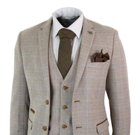 Paul Andrew Holland - Herrrutig Tweed Beige Brun 3-delad Kostym Bröllopsbal Vintage Retro Klassisk