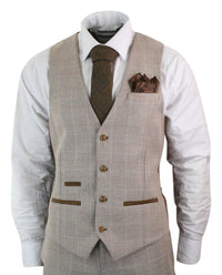 Paul Andrew Holland - Herrrutig Tweed Beige Brun 3-delad Kostym Bröllopsbal Vintage Retro Klassisk