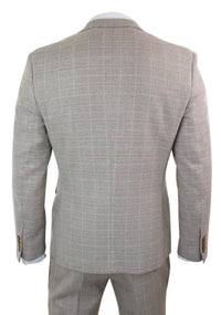 Paul Andrew Holland - Herrrutig Tweed Beige Brun 3-delad Kostym Bröllopsbal Vintage Retro Klassisk