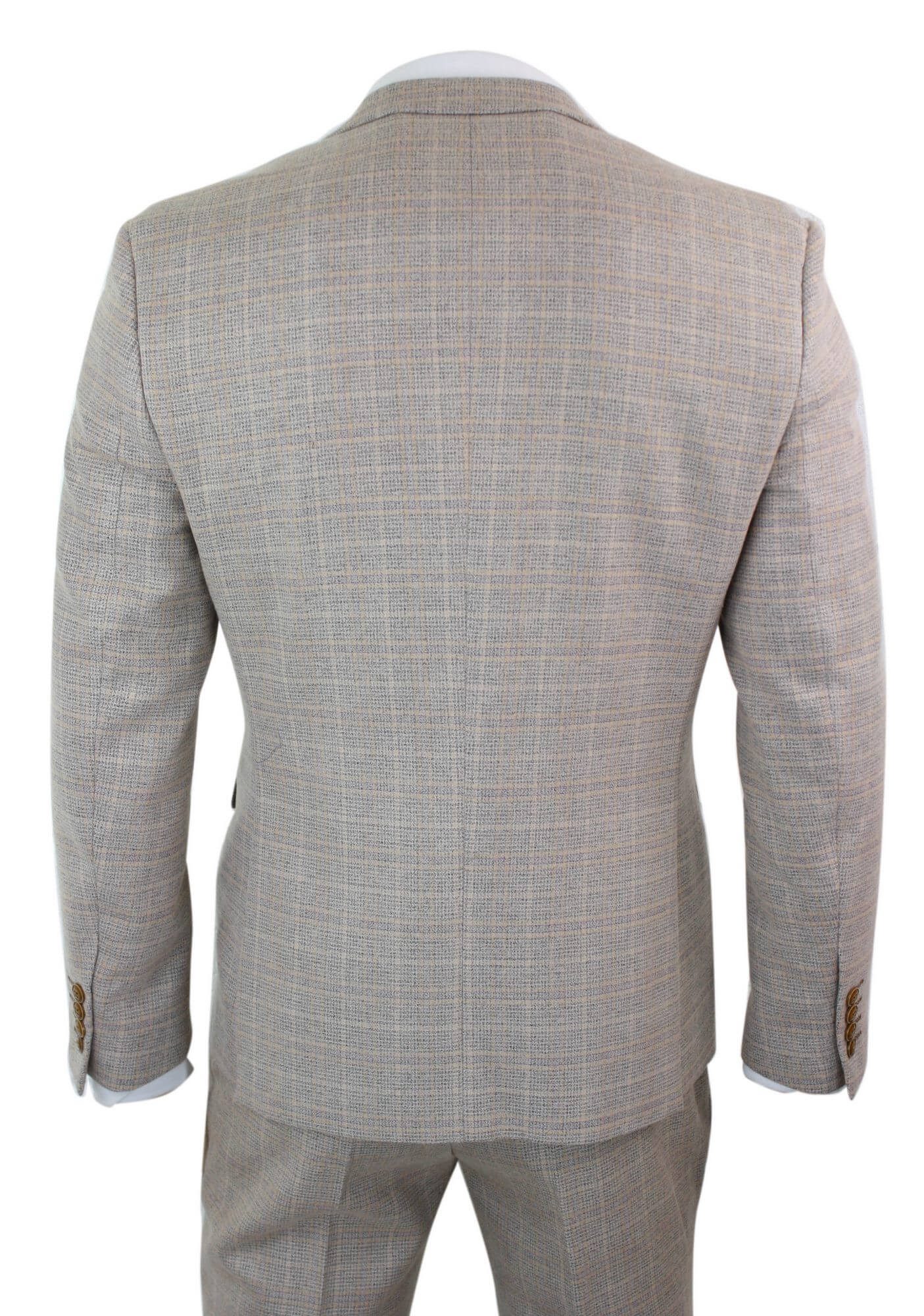 Paul Andrew Holland - Herrrutig Tweed Beige Brun 3-delad Kostym Bröllopsbal Vintage Retro Klassisk
