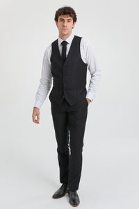 Paul Andrew Parker - Herr 3-delad svart skräddarsydd kostym med klassisk dörr, sörjande begravning