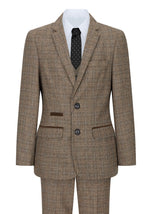 Pojkar 3-delad brun kostym i tweed, rutig vintage-stil, skräddarsydd passform, 1920-tal