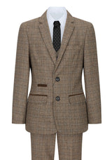 Pojkar 3-delad brun kostym i tweed, rutig vintage-stil, skräddarsydd passform, 1920-tal