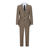 Pojkar 3-delad brun kostym i tweed, rutig vintage-stil, skräddarsydd passform, 1920-tal