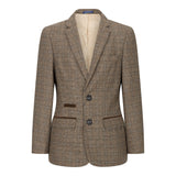 Pojkar 3-delad brun kostym i tweed, rutig vintage-stil, skräddarsydd passform, 1920-tal