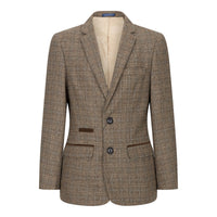 Pojkar 3-delad brun kostym i tweed, rutig vintage-stil, skräddarsydd passform, 1920-tal