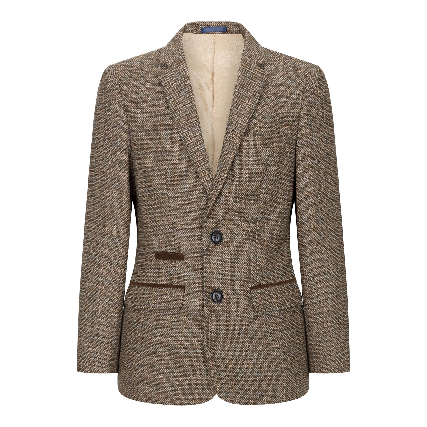 Pojkar 3-delad brun kostym i tweed, rutig vintage-stil, skräddarsydd passform, 1920-tal
