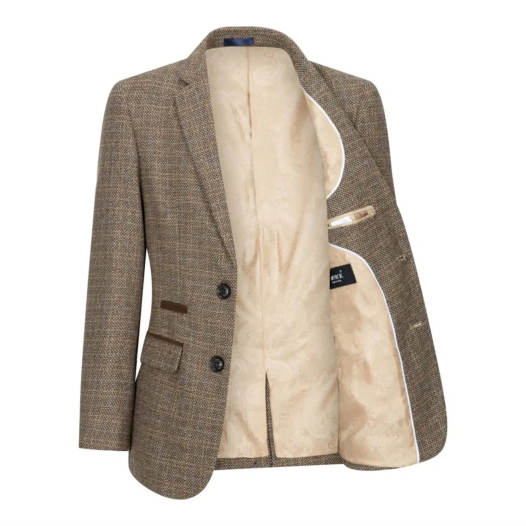 Pojkar 3-delad brun kostym i tweed, rutig vintage-stil, skräddarsydd passform, 1920-tal