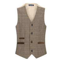 Pojkar 3-delad brun kostym i tweed, rutig vintage-stil, skräddarsydd passform, 1920-tal