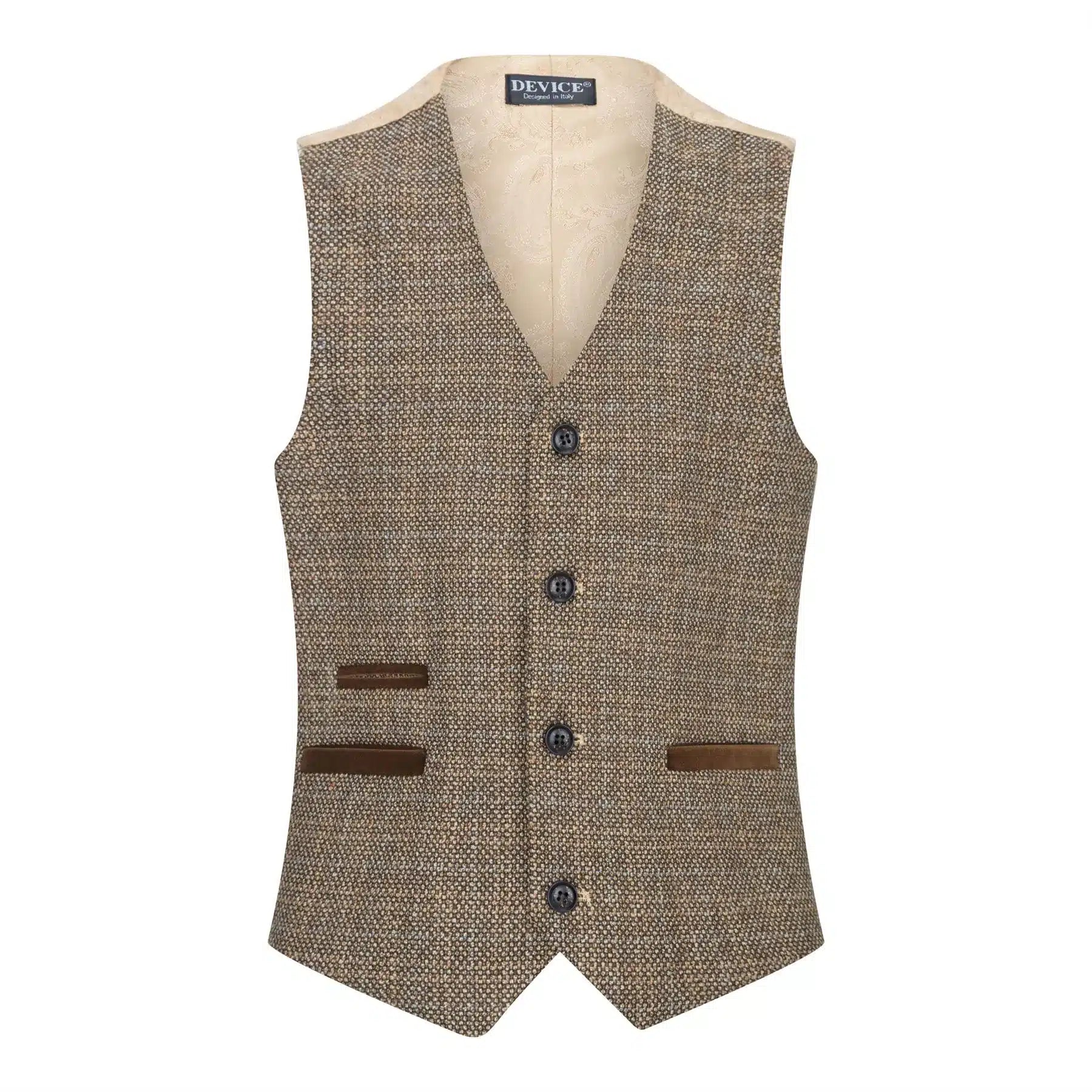 Pojkar 3-delad brun kostym i tweed, rutig vintage-stil, skräddarsydd passform, 1920-tal