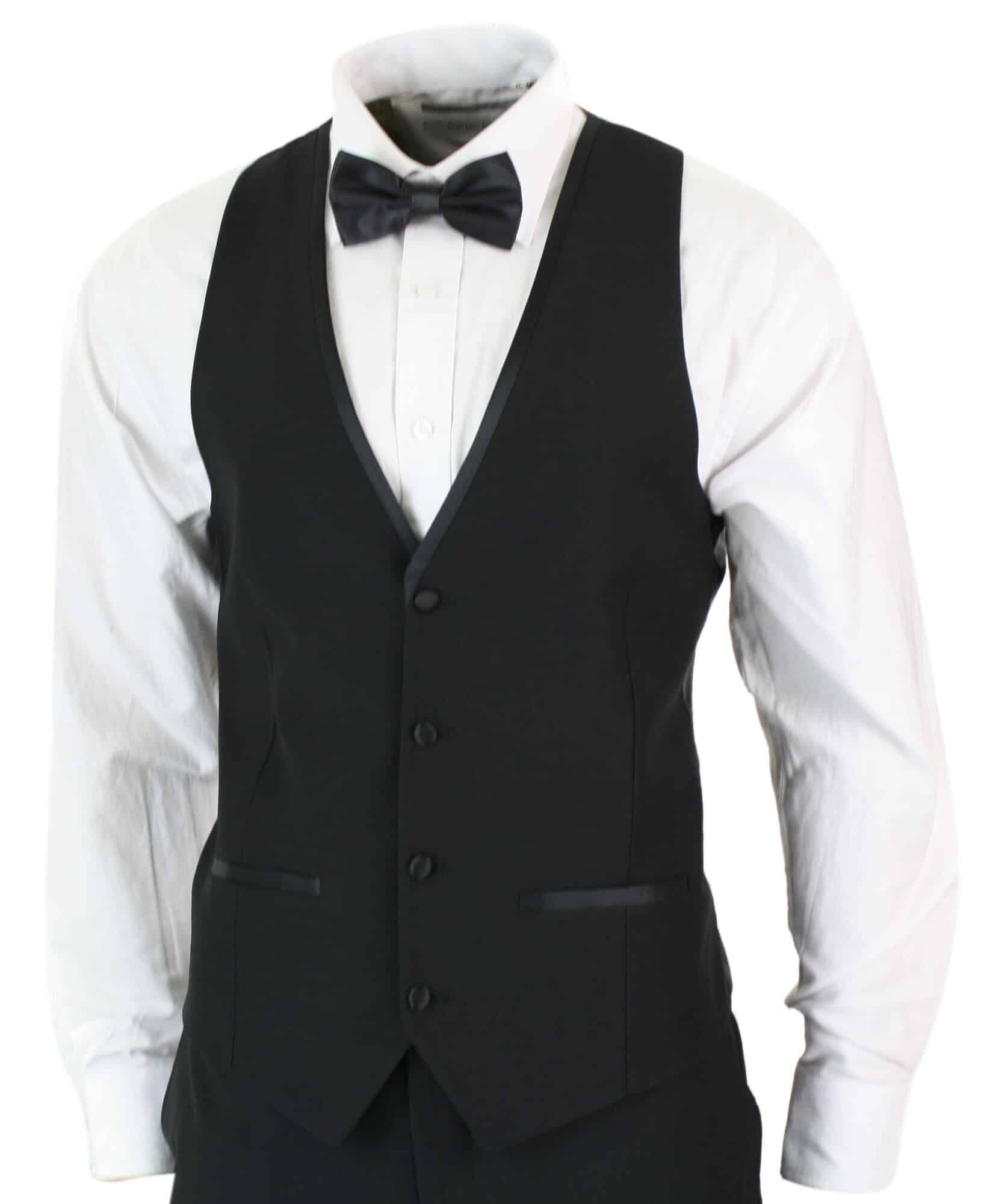 Paul Andrew Regent Black - Herr 3-delad svart klassisk satin smoking kostym Skräddarsydd passform Bröllopsbal
