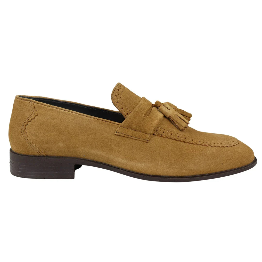 Herr Slip On Loafers Bruna Tofsar Äkta Mocka Smart Casual Klänning Klassisk Bil