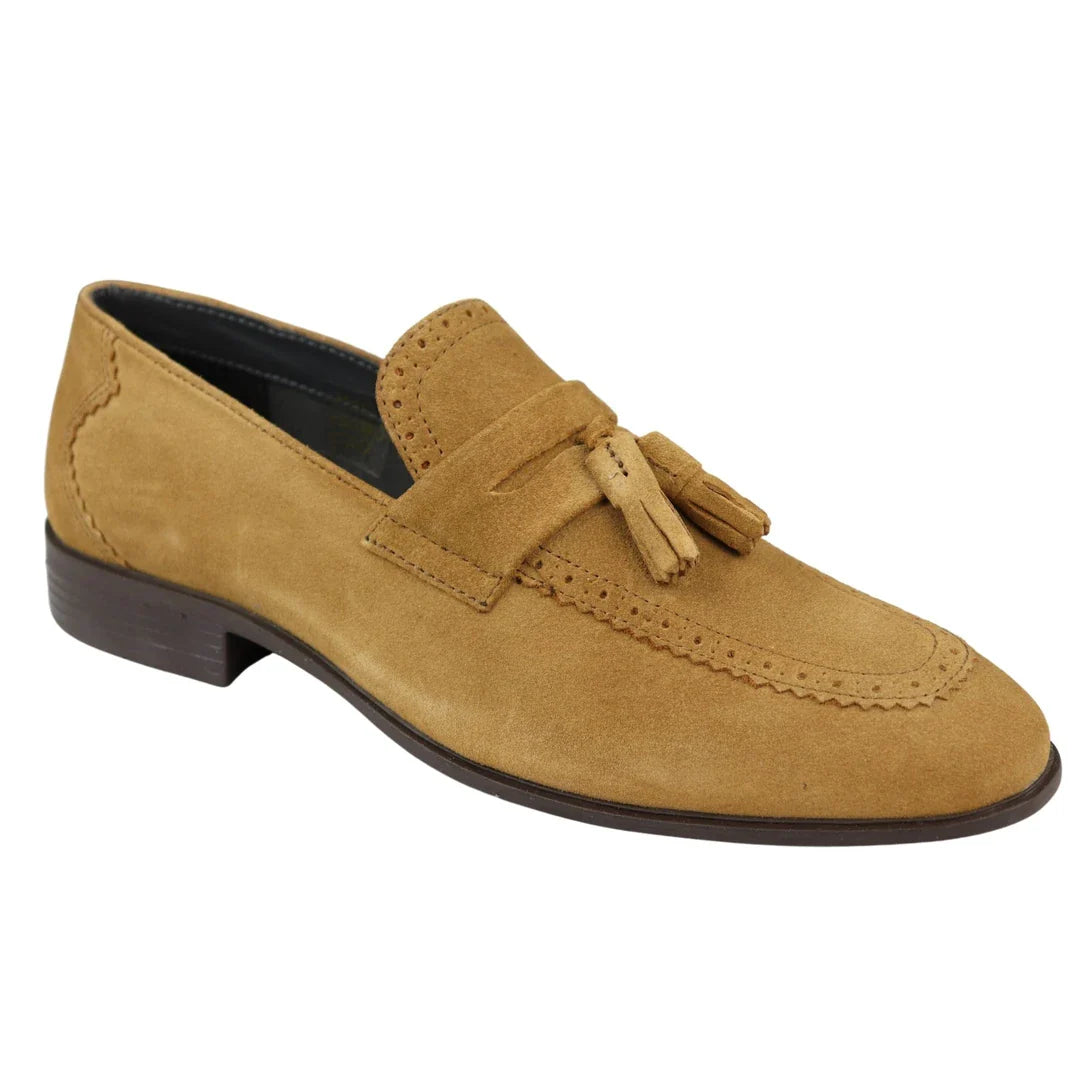 Herr Slip On Loafers Bruna Tofsar Äkta Mocka Smart Casual Klänning Klassisk Bil