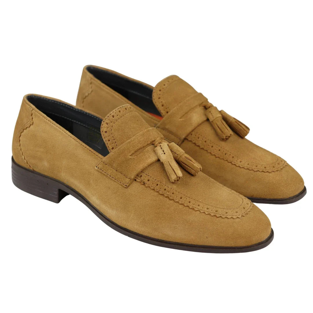 Herr Slip On Loafers Bruna Tofsar Äkta Mocka Smart Casual Klänning Klassisk Bil