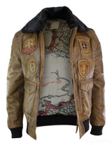 Herr Aviator Flygande Pilot Bomberjacka Vintage Brun Avtagbar Svart Pälskrage-Brun