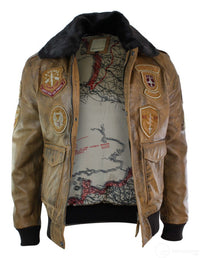 Herr Aviator Flygande Pilot Bomberjacka Vintage Brun Avtagbar Svart Pälskrage-Brun