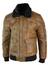 Herr Aviator Flygande Pilot Bomberjacka Vintage Brun Avtagbar Svart Pälskrage-Brun