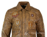 Herr Aviator Flygande Pilot Bomberjacka Vintage Brun Avtagbar Svart Pälskrage-Brun