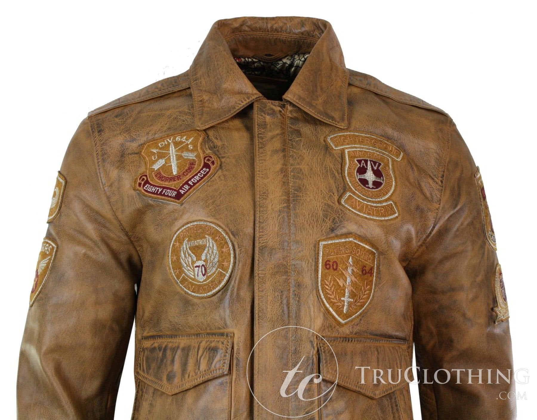Herr Aviator Flygande Pilot Bomberjacka Vintage Brun Avtagbar Svart Pälskrage-Brun