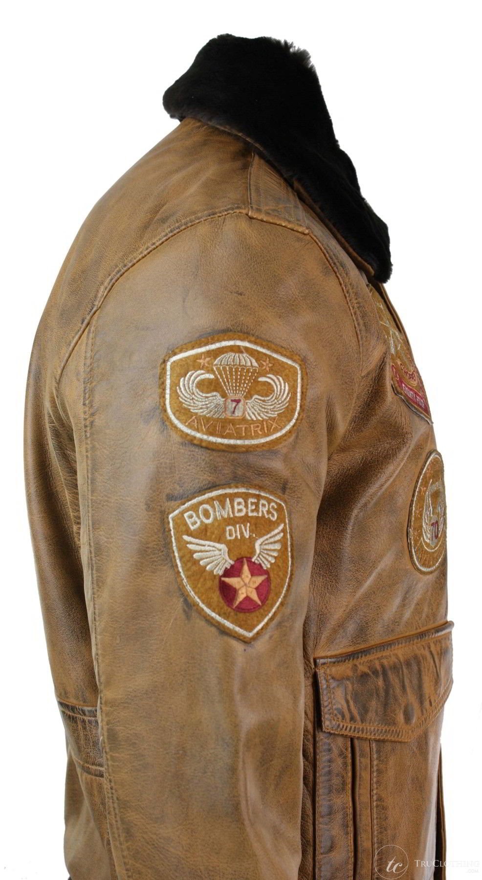 Herr Aviator Flygande Pilot Bomberjacka Vintage Brun Avtagbar Svart Pälskrage-Brun