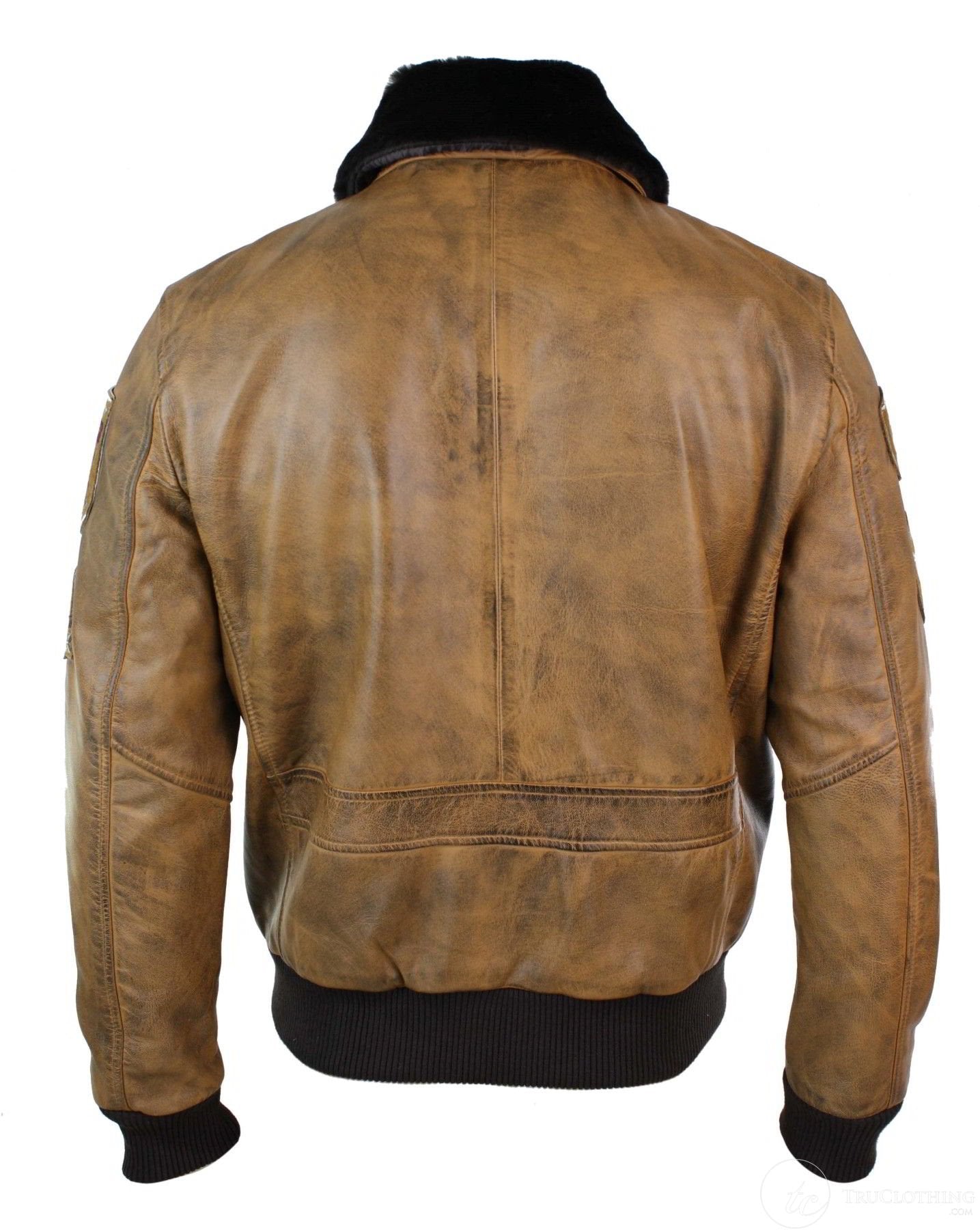 Herr Aviator Flygande Pilot Bomberjacka Vintage Brun Avtagbar Svart Pälskrage-Brun