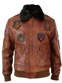 Herr Aviator Flygande Pilot Bomberjacka Vintage Brun Avtagbar Svart Pälskrage - Nevada Timber