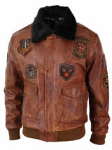 Herr Aviator Flygande Pilot Bomberjacka Vintage Brun Avtagbar Svart Pälskrage - Nevada Timber