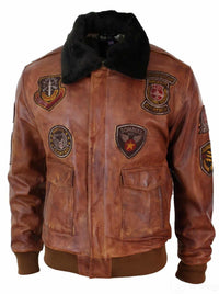 Herr Aviator Flygande Pilot Bomberjacka Vintage Brun Avtagbar Svart Pälskrage - Nevada Timber