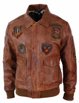 Herr Aviator Flygande Pilot Bomberjacka Vintage Brun Avtagbar Svart Pälskrage - Nevada Timber