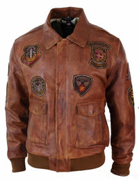 Herr Aviator Flygande Pilot Bomberjacka Vintage Brun Avtagbar Svart Pälskrage - Nevada Timber