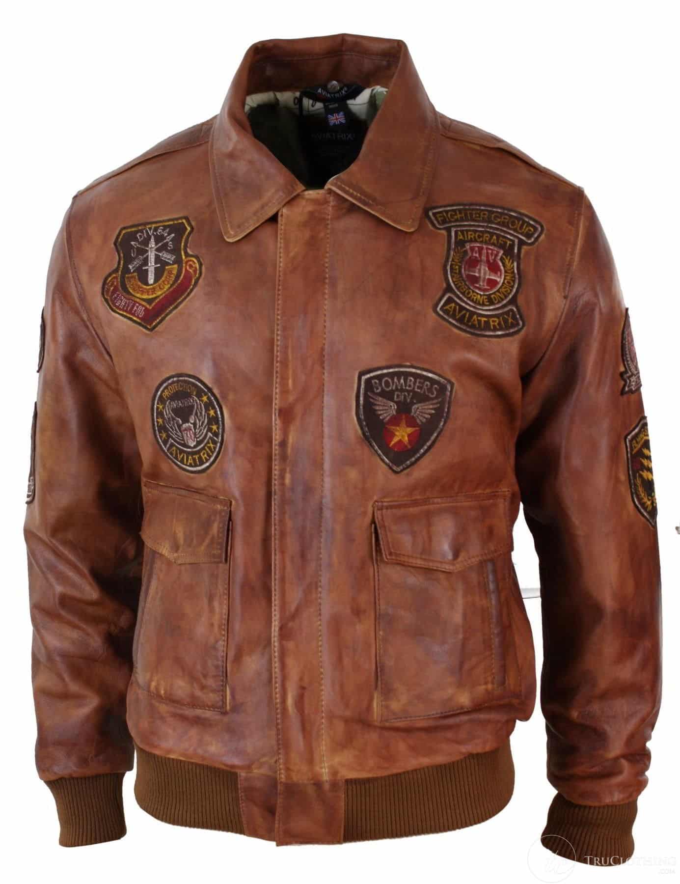 Herr Aviator Flygande Pilot Bomberjacka Vintage Brun Avtagbar Svart Pälskrage - Nevada Timber