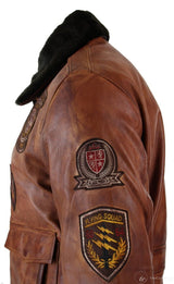 Herr Aviator Flygande Pilot Bomberjacka Vintage Brun Avtagbar Svart Pälskrage - Nevada Timber