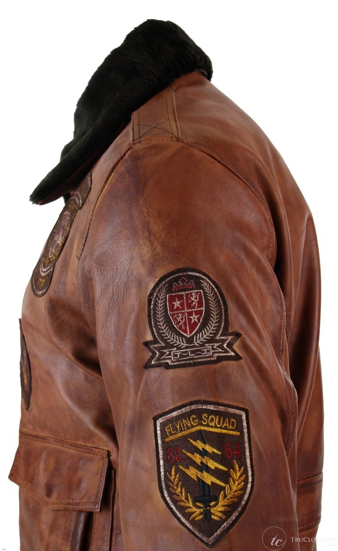 Herr Aviator Flygande Pilot Bomberjacka Vintage Brun Avtagbar Svart Pälskrage - Nevada Timber