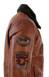 Herr Aviator Flygande Pilot Bomberjacka Vintage Brun Avtagbar Svart Pälskrage - Nevada Timber