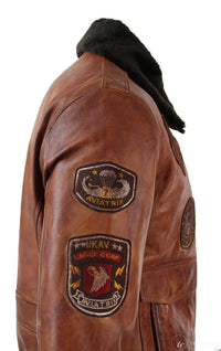 Herr Aviator Flygande Pilot Bomberjacka Vintage Brun Avtagbar Svart Pälskrage - Nevada Timber