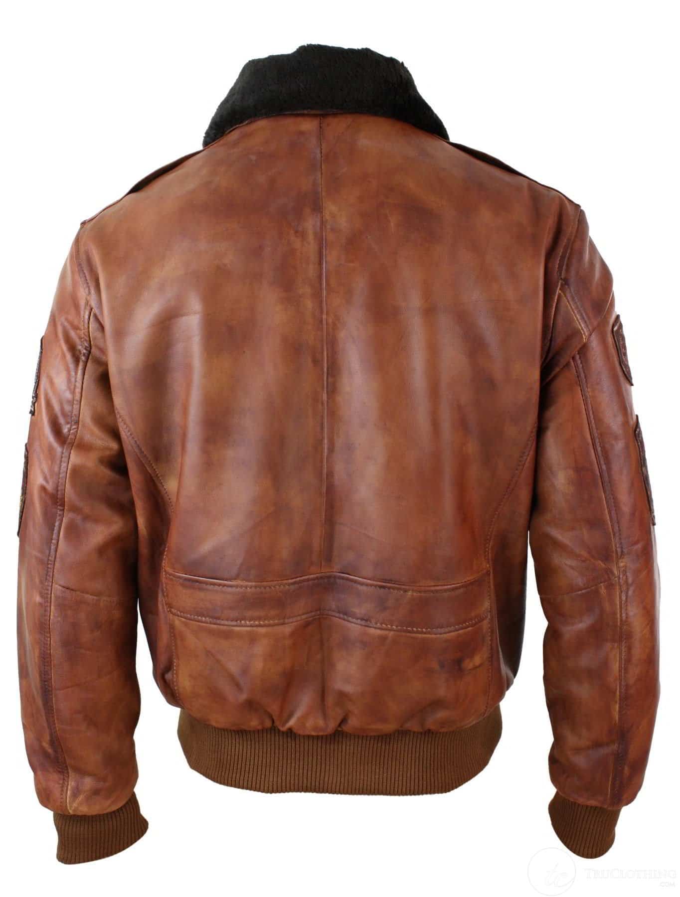 Herr Aviator Flygande Pilot Bomberjacka Vintage Brun Avtagbar Svart Pälskrage - Nevada Timber