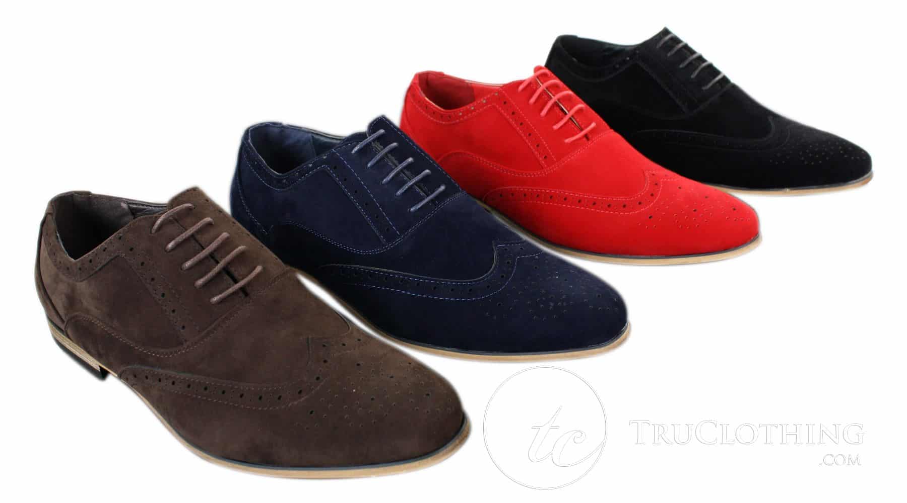 Patron 238 Herr Mocka Läder Brogues Smart Casual Röd Brun Marinblå Svarta Snörskor Retro