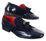 Patron 239-10 Herr Slip On Tassel Bilskor Glansigt Svarta Lackskinn PU Mocka Loafers