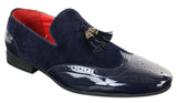 Patron 239-10 Herr Slip On Tassel Bilskor Glansigt Svarta Lackskinn PU Mocka Loafers