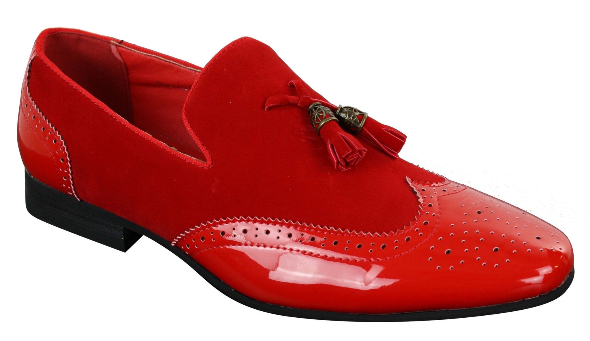 Patron 239-10 Herr Slip On Tassel Bilskor Glansigt Svarta Lackskinn PU Mocka Loafers