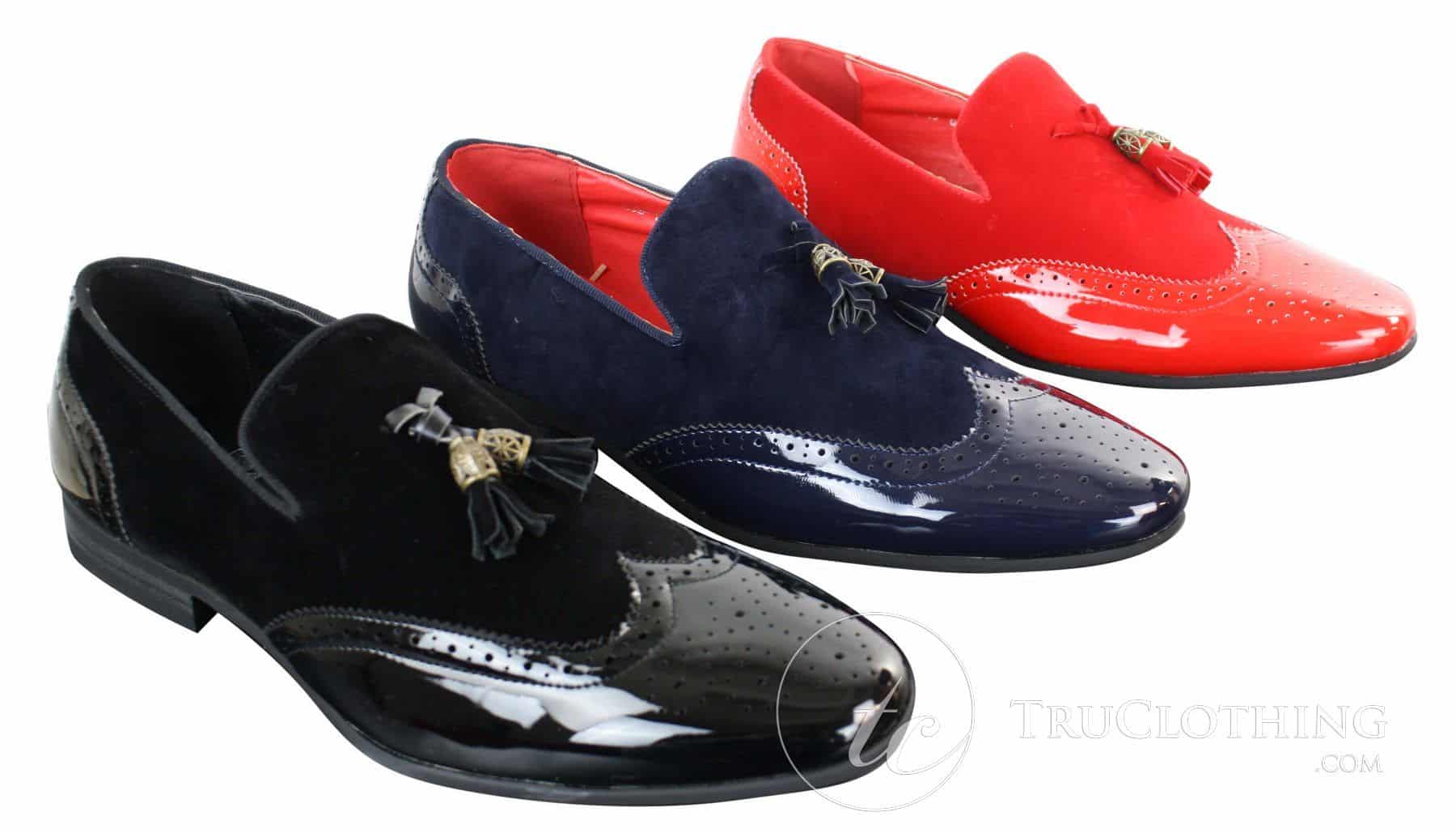 Patron 239-10 Herr Slip On Tassel Bilskor Glansigt Svarta Lackskinn PU Mocka Loafers