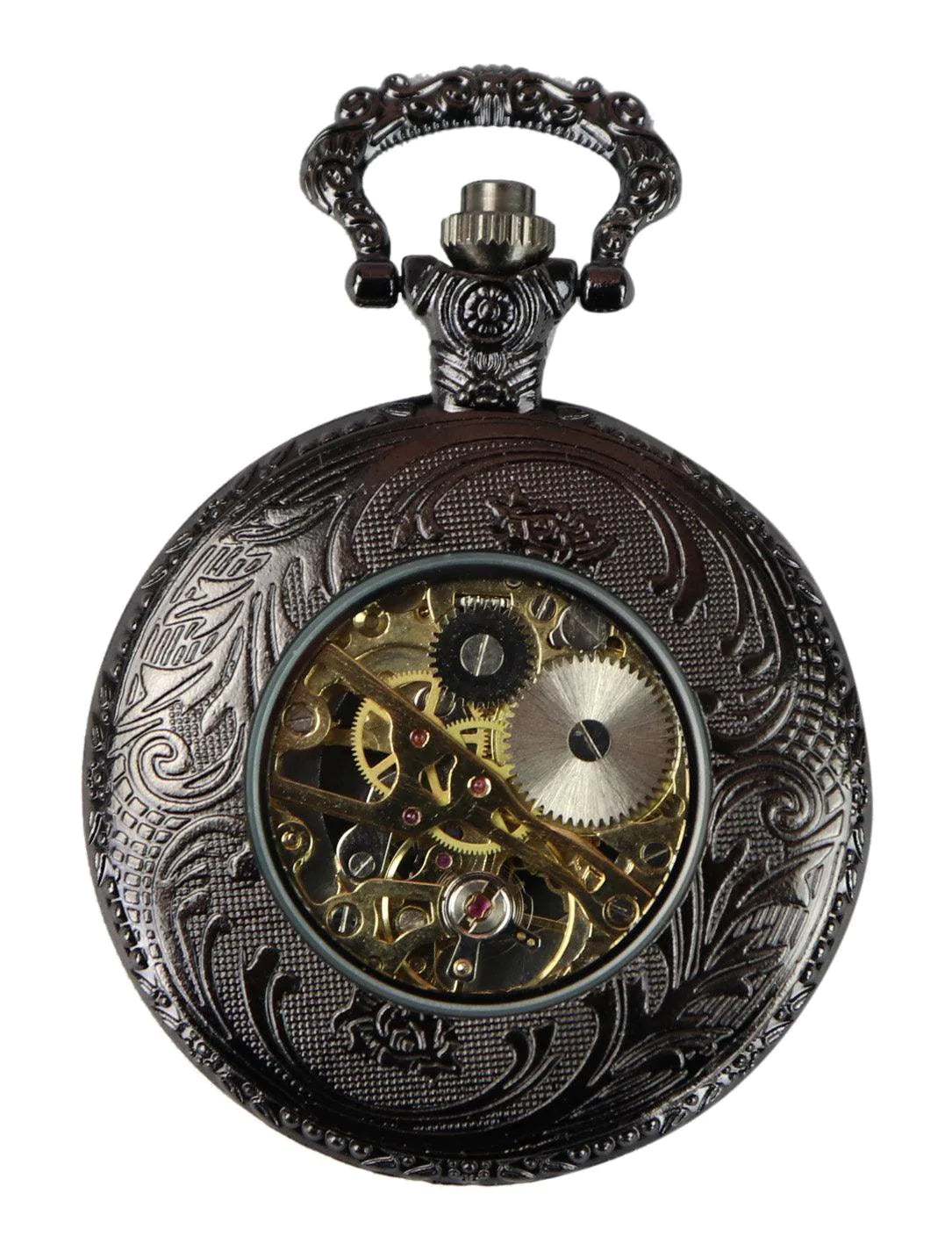 Automatisk mekanisk vintage fickur svart färg