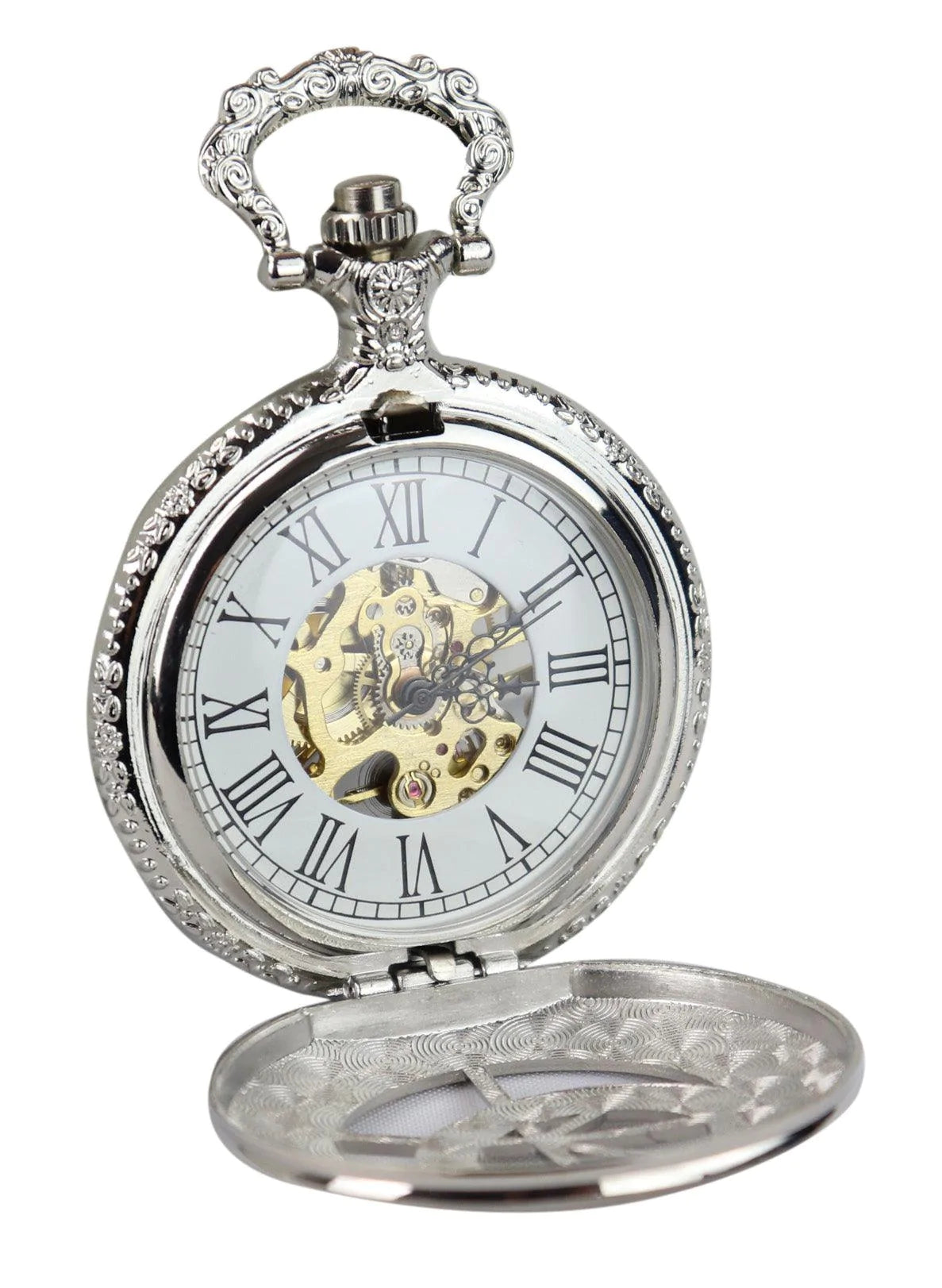 Automatisk mekanisk vintage fickur silverfärgad