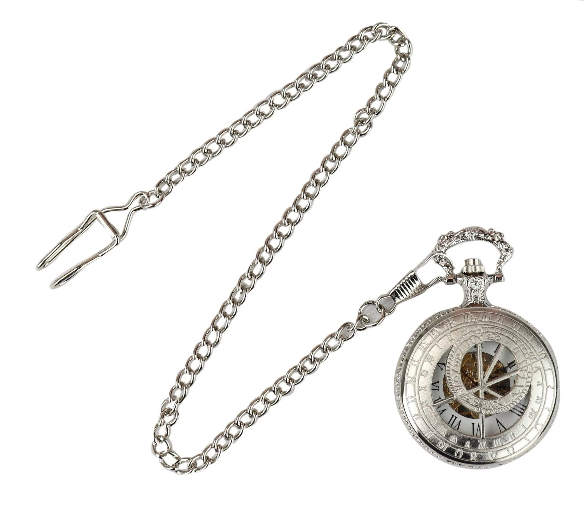 Automatisk mekanisk vintage fickur silverfärgad