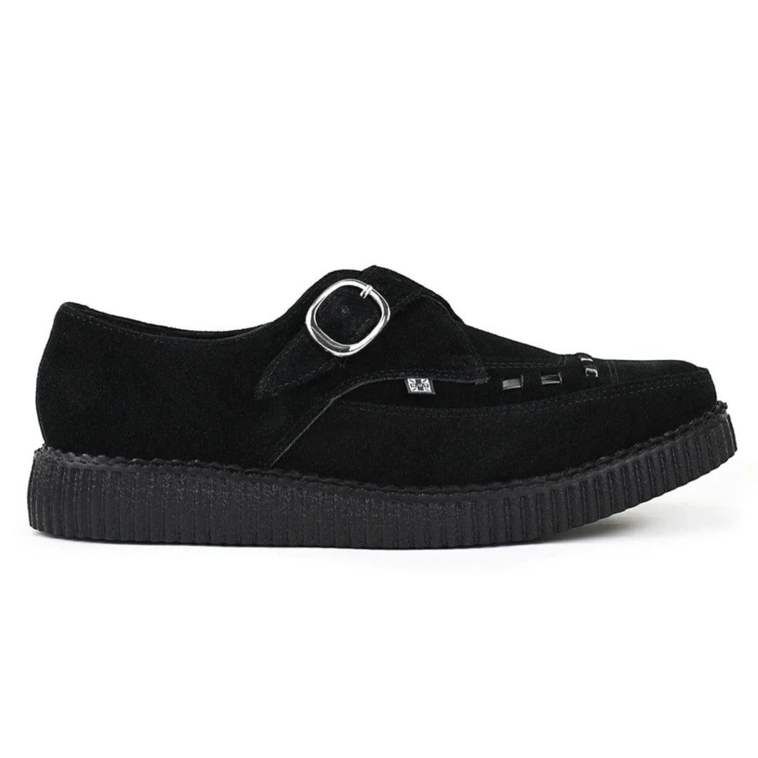 Spetsiga Creeper Svarta Mocka Platåskor Med Monk Buckle