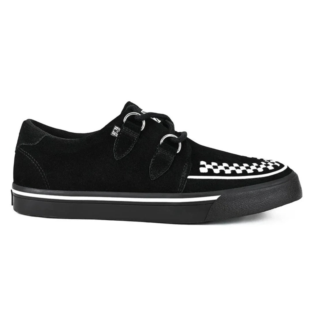 Spetsiga Creeper Sneaker Svarta Vita Mocka Platåskor