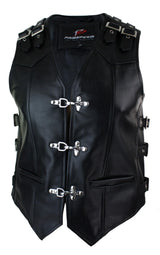 Herr Äkta Läder Biker Motorcykelväst Spänne Belted Hook