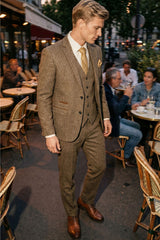 Herrkostym i tweed, 3 delar, brun