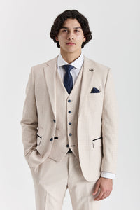 Regent - Krämfärgad 3-delad rutig bröllopskostym för män