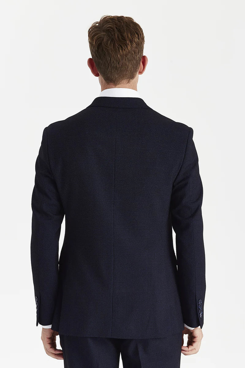 Regent - Marinblå rutig dubbelknäppt kavaj för män